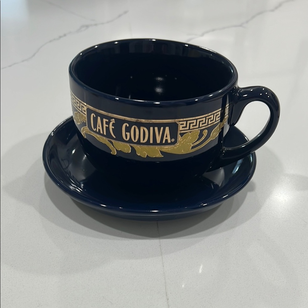 Café Godiva Black and Gold Cup and Saucer